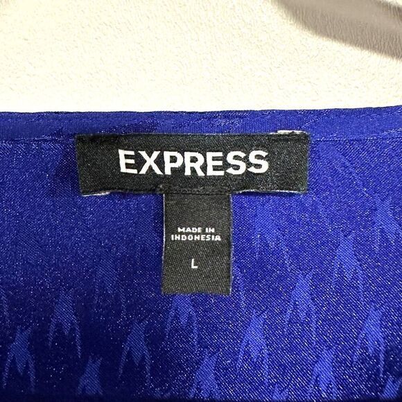 Express Jacquard Satin Tie-Waist Long Sleeve Mini Dress – Royal Blue L - Picture 6 of 7